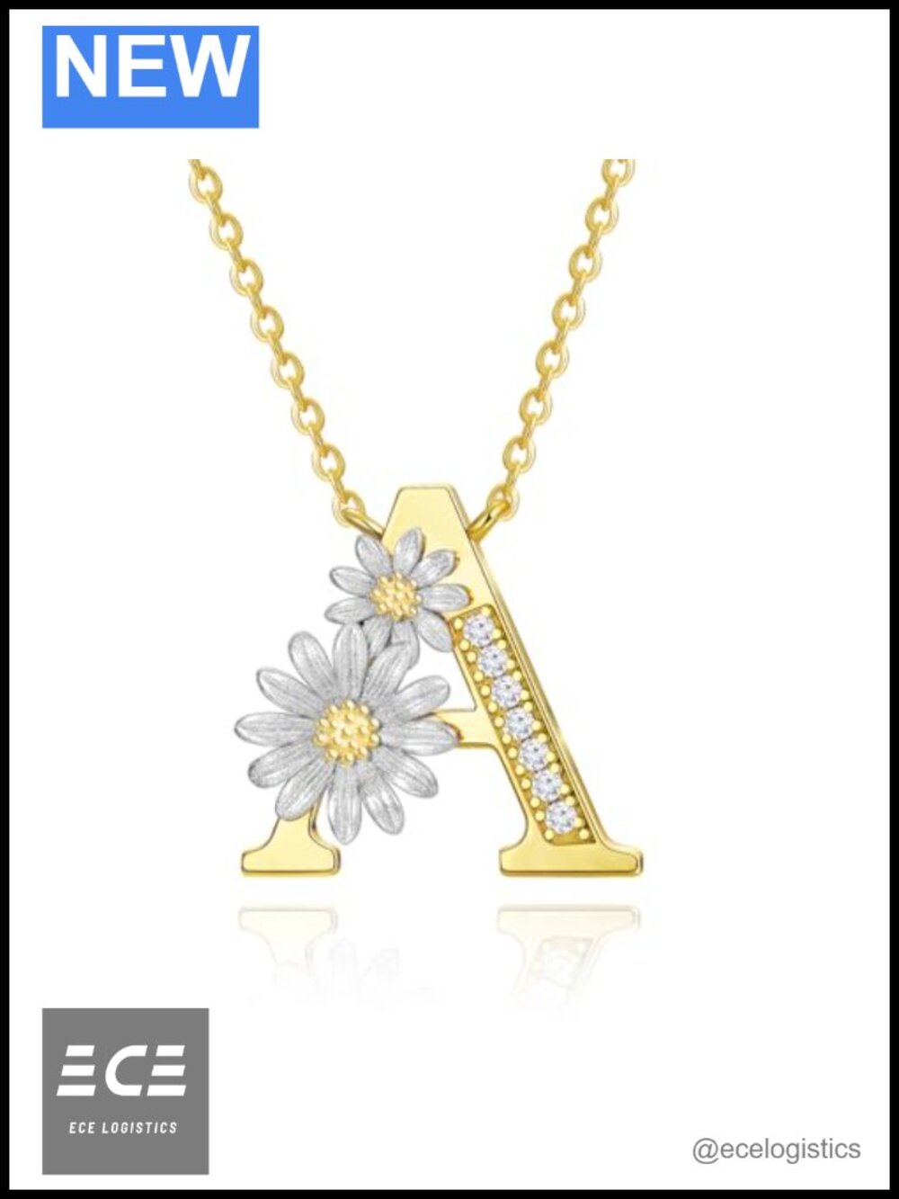 925 Sterling Silver 14K Gold Plated Initial Pendant Necklace Cubic Zirconia